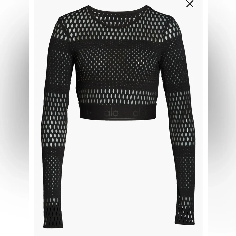Alo Yoga NEW Size L Haute Girl Summer Mesh Long Sleeve Crop Top